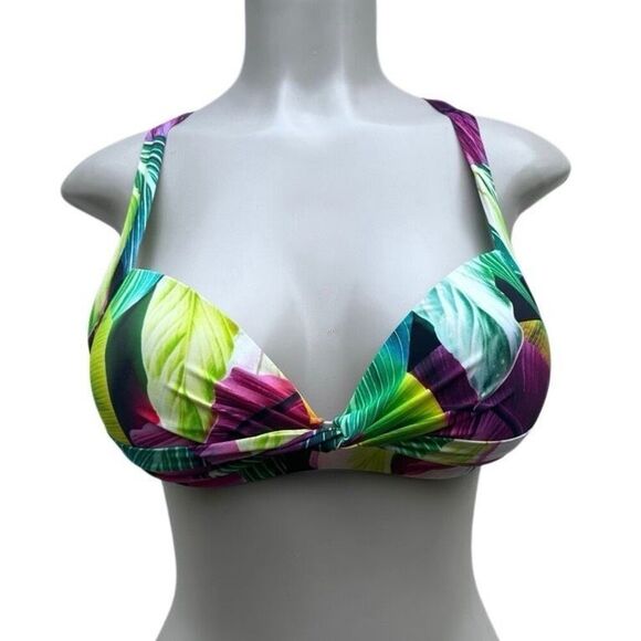 LA BLANCA Swim Bikini Top Womens Sz 4 Multicolor Twist Front Crisscross Tie Back - Picture 9 of 10